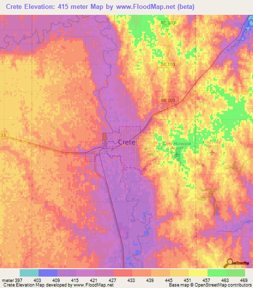 Crete,US Elevation Map