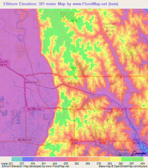 Elkhorn,US Elevation Map