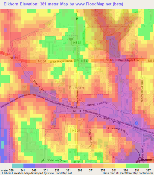 Elkhorn,US Elevation Map