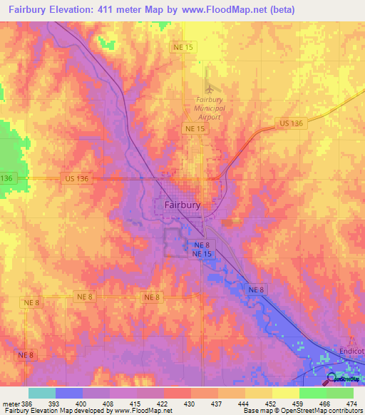 Fairbury,US Elevation Map