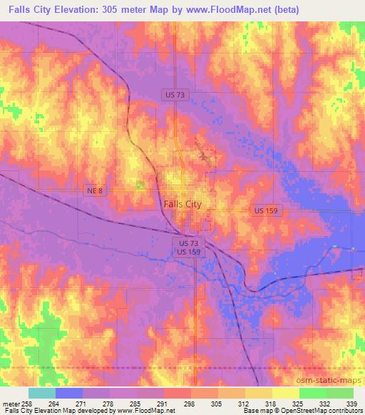 Falls City,US Elevation Map