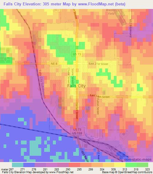 Falls City,US Elevation Map