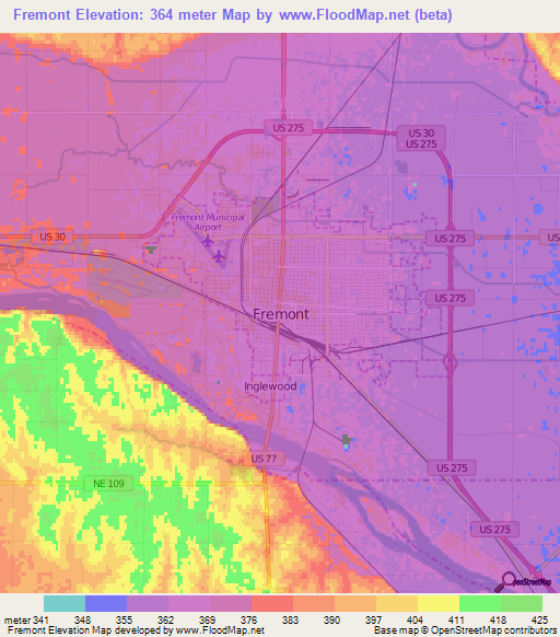 Fremont,US Elevation Map