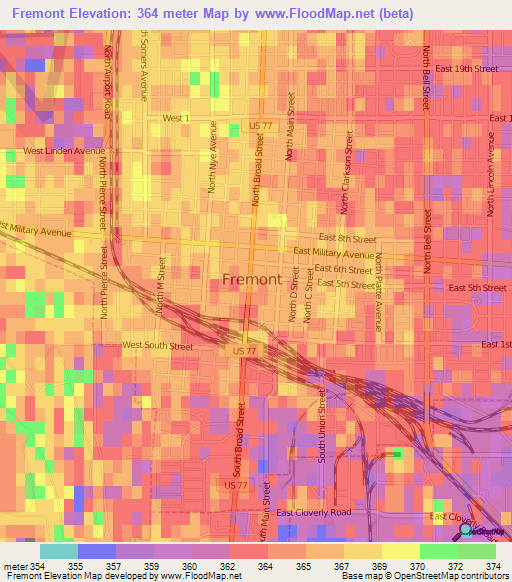 Fremont,US Elevation Map