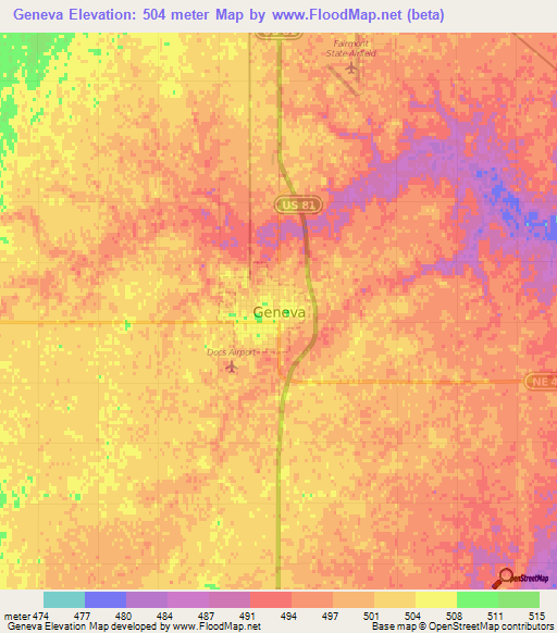 Geneva,US Elevation Map