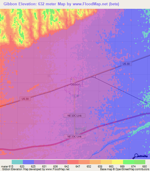 Gibbon,US Elevation Map