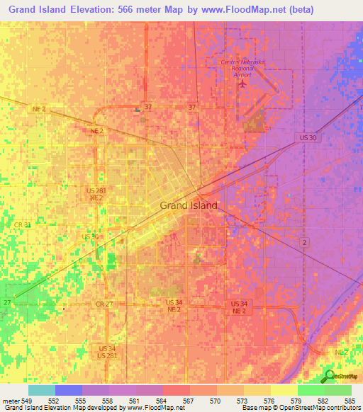 Grand Island,US Elevation Map