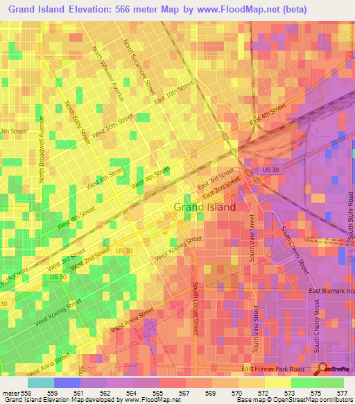 Grand Island,US Elevation Map