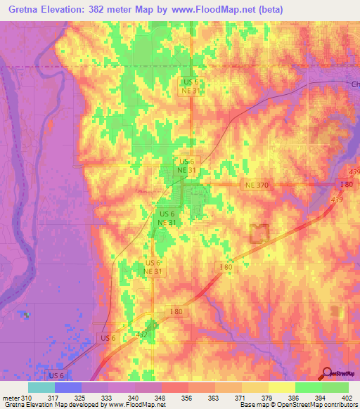 Gretna,US Elevation Map