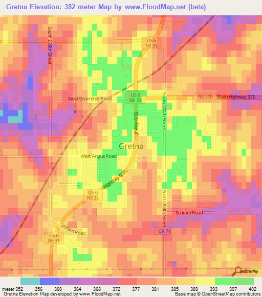 Gretna,US Elevation Map