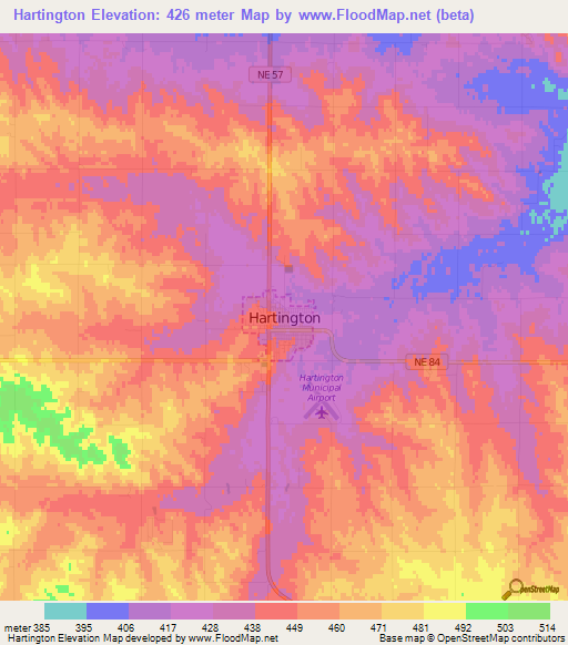 Hartington,US Elevation Map