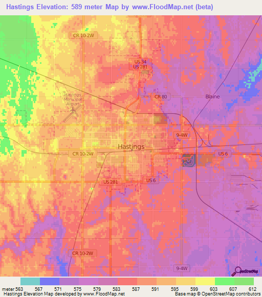 Hastings,US Elevation Map