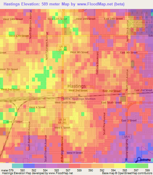 Hastings,US Elevation Map