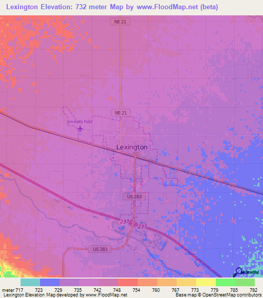 Lexington,US Elevation Map