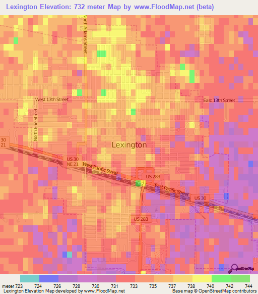 Lexington,US Elevation Map