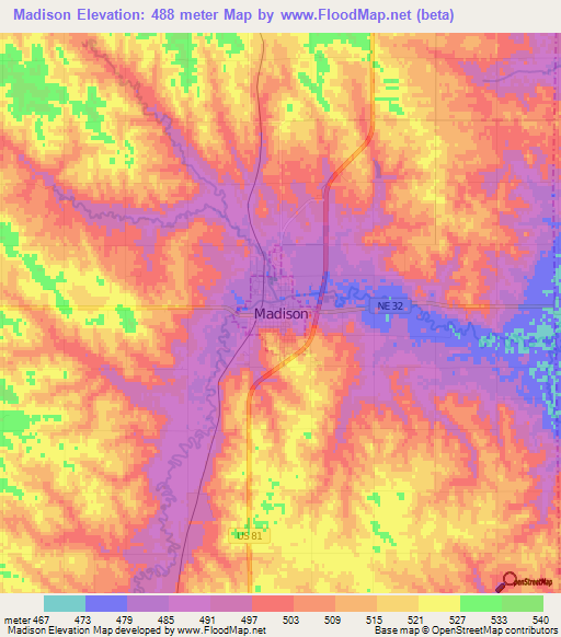 Madison,US Elevation Map