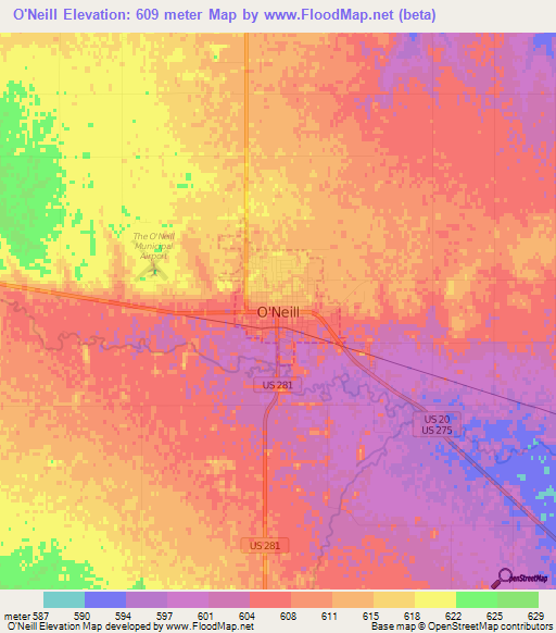 O'Neill,US Elevation Map