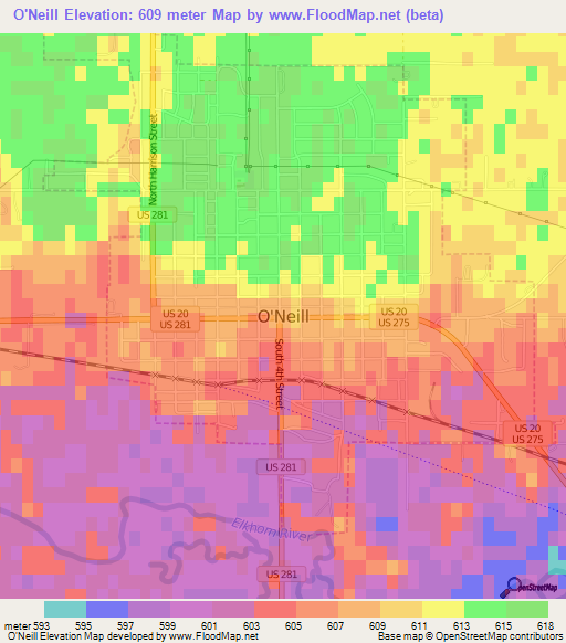 O'Neill,US Elevation Map