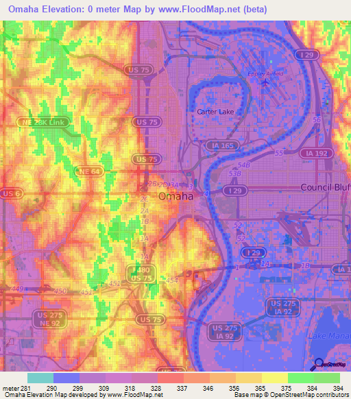 Omaha,US Elevation Map