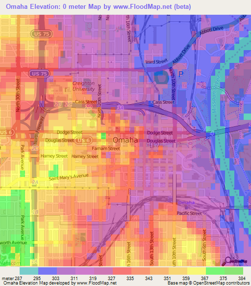 Omaha,US Elevation Map