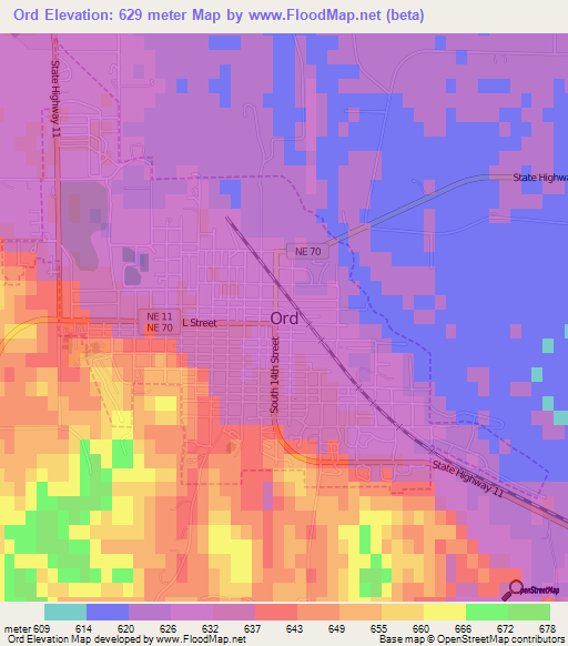 Ord,US Elevation Map