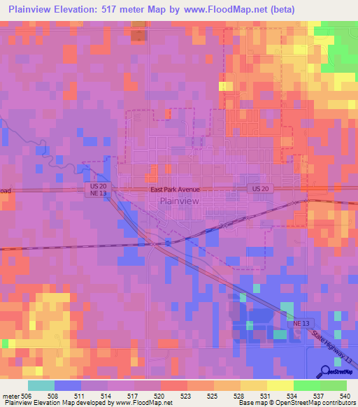 Plainview,US Elevation Map