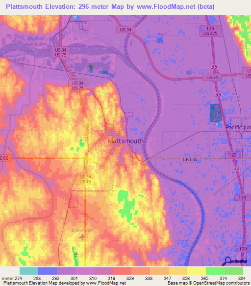 Plattsmouth,US Elevation Map