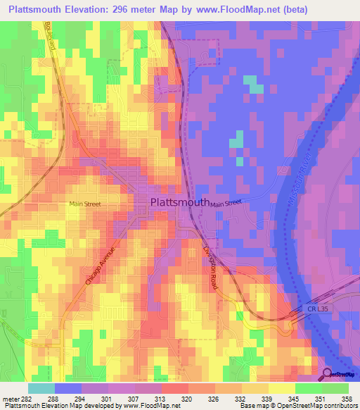 Plattsmouth,US Elevation Map