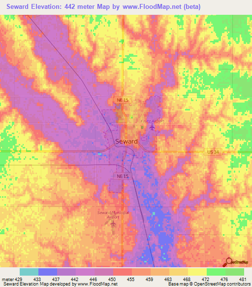 Seward,US Elevation Map