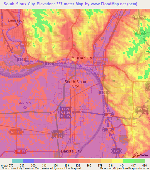 South Sioux City,US Elevation Map