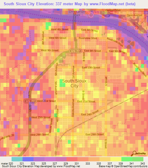 South Sioux City,US Elevation Map