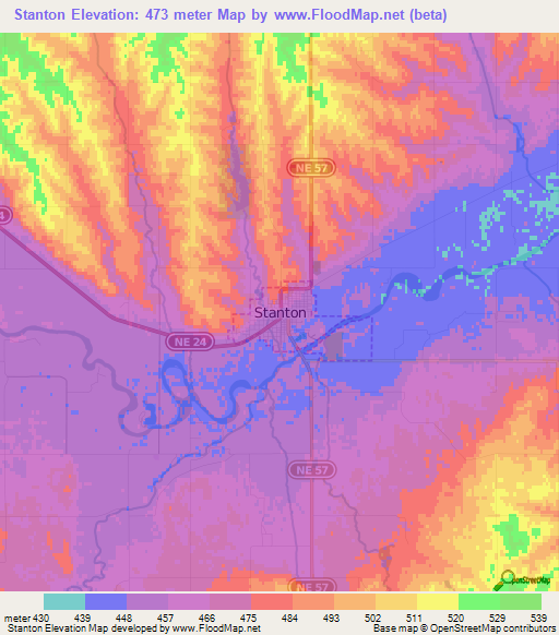 Stanton,US Elevation Map