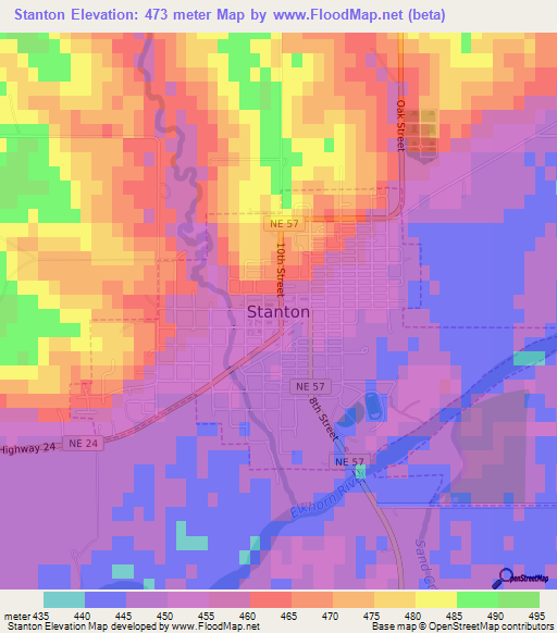 Stanton,US Elevation Map