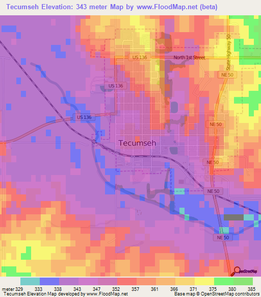 Tecumseh,US Elevation Map