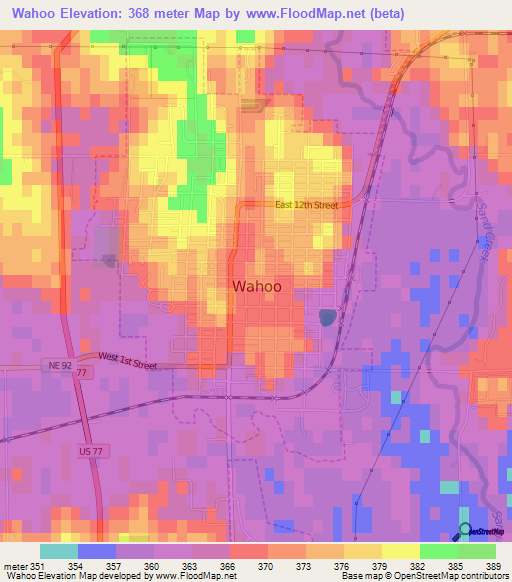 Wahoo,US Elevation Map