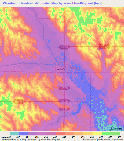 Wakefield,US Elevation Map