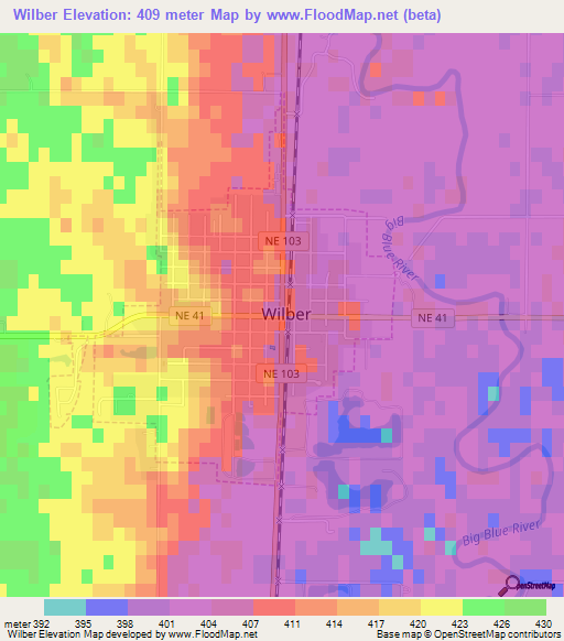 Wilber,US Elevation Map