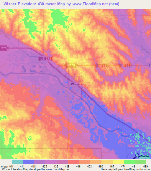 Wisner,US Elevation Map