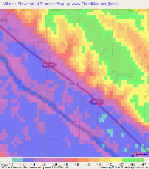 Wisner,US Elevation Map