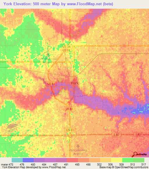 York,US Elevation Map