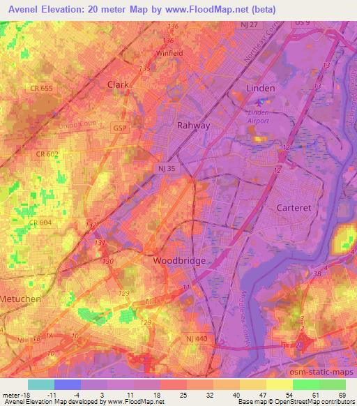 Avenel,US Elevation Map