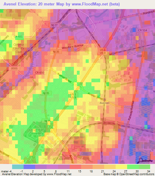 Avenel,US Elevation Map