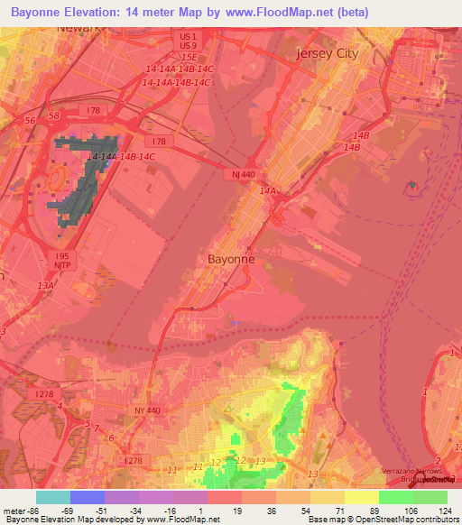 Bayonne,US Elevation Map