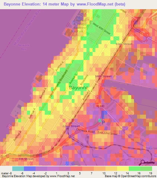 Bayonne,US Elevation Map