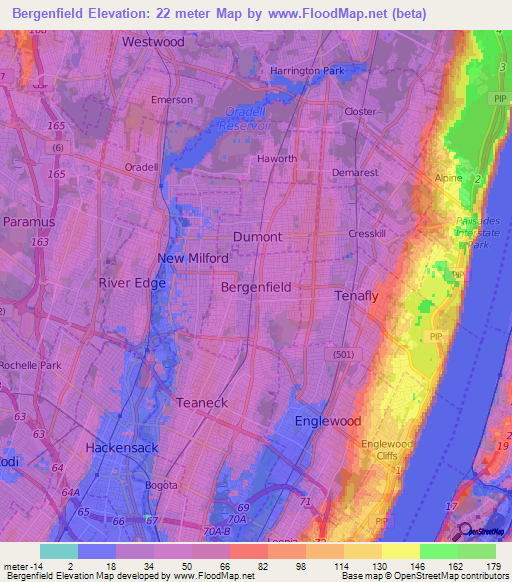 Bergenfield,US Elevation Map