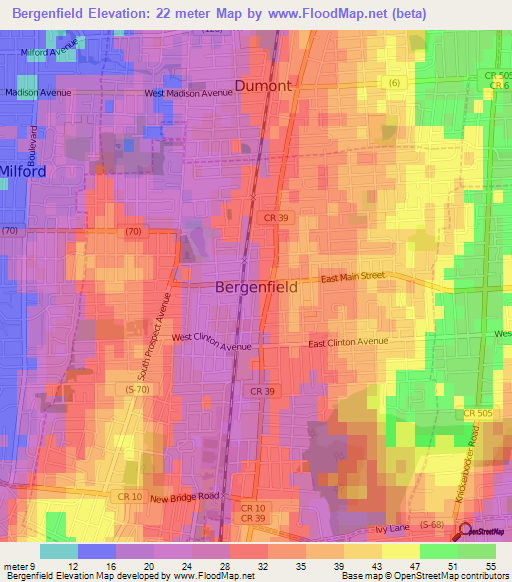 Bergenfield,US Elevation Map