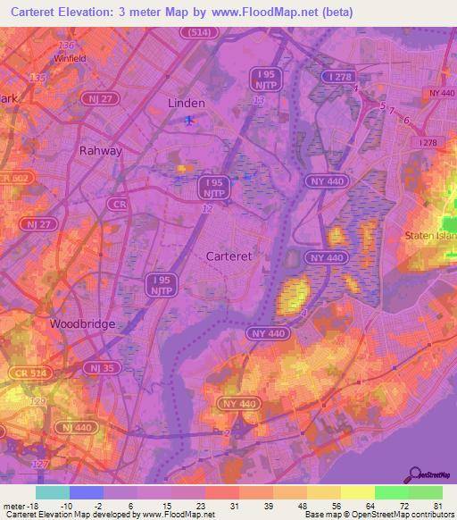 Carteret,US Elevation Map