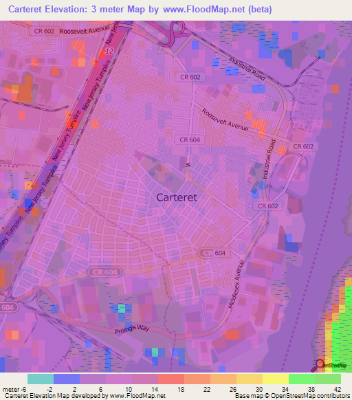 Carteret,US Elevation Map