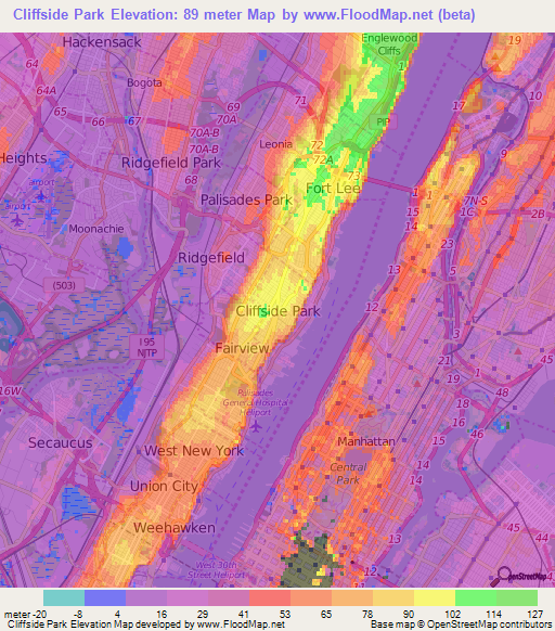 Cliffside Park,US Elevation Map