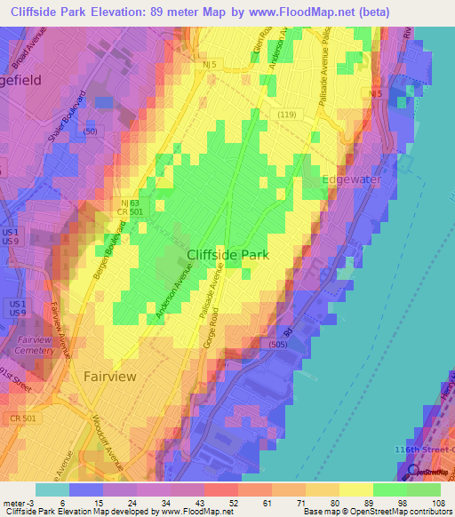 Cliffside Park,US Elevation Map